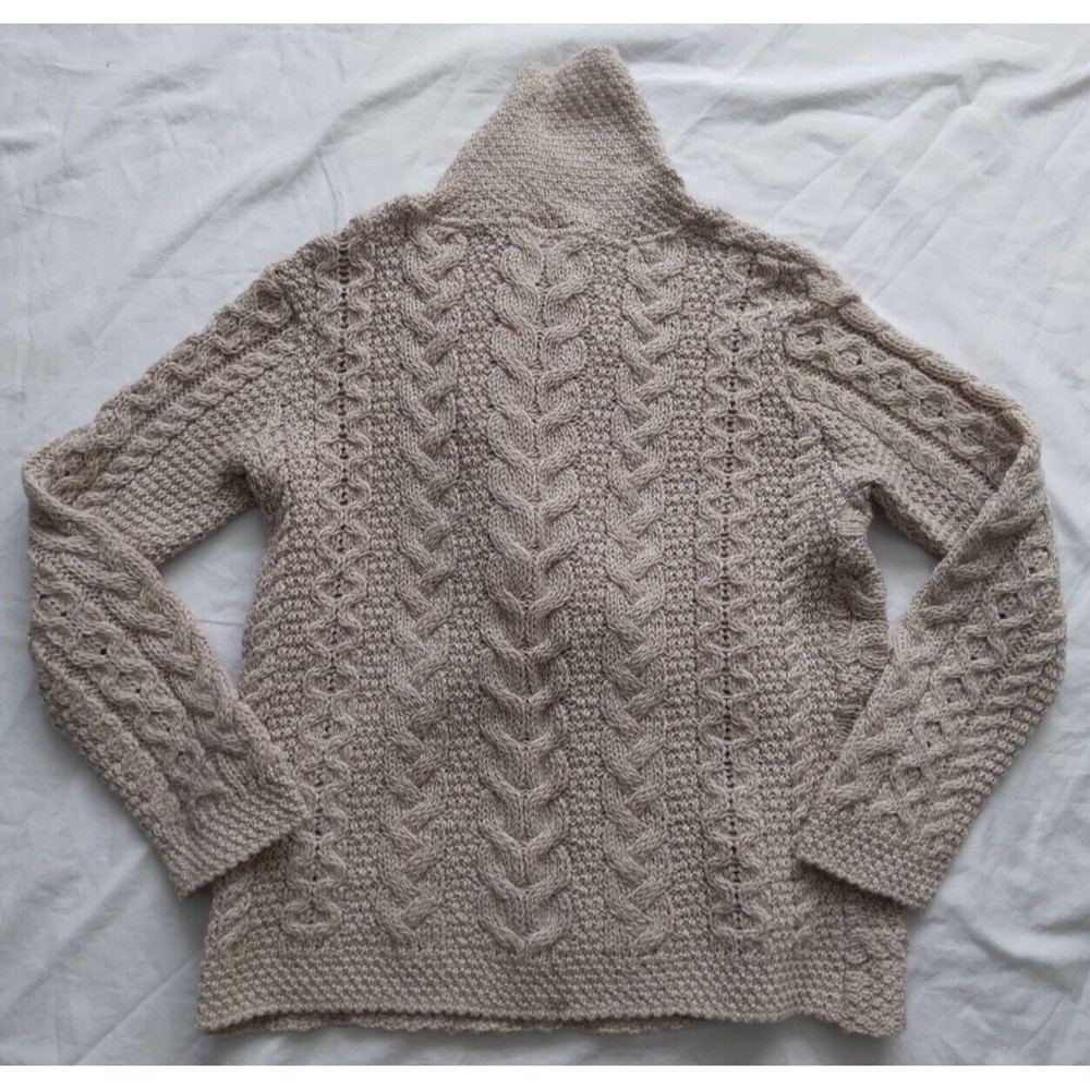 Inis Crafts Merino Wool Irish Fisherman Cable Knit Cardigan Sweater Women Size S - Picture 4 of 5